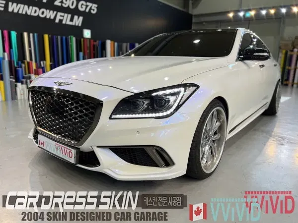 Genesis G80のカーラッピング事例|ホワイトカメレオンの仕上がり 施工写真 2-2
